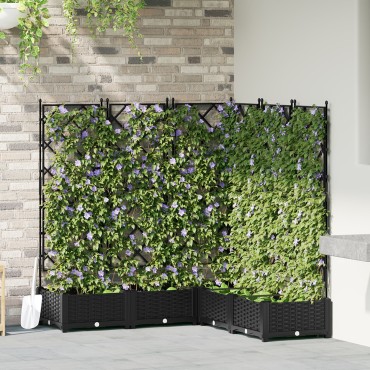 vidaXL Γλάστρα Κήπου με Τρέλις 5 τεμ Μαύρη 120x120x125.5 εκ