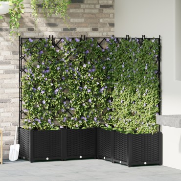 vidaXL Γλάστρα Κήπου με Τρέλλις 5 τεμ Μαύρη 120x120x143 εκ
