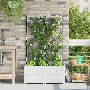 vidaXL Γλάστρα με πλέγμα 2 τμχ Λευκό 80x40x143 εκ