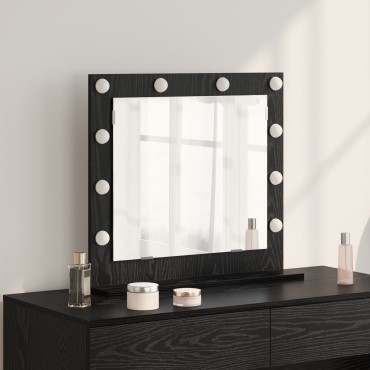 vidaXL Καθρέφτης Vanity με LED Φώτα Μαύρο Δρύς 60x55x18 εκ.