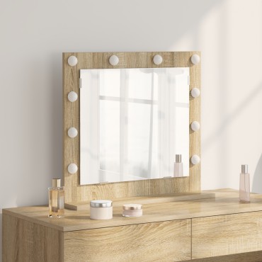 vidaXL Καθρέφτης Vanity με Φώτα LED Sonoma Oak 60x55x18 εκ.