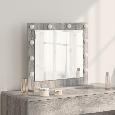 vidaXL Καθρέφτης Vanity με LED Φώτα Γκρι Σονομά 60x55x18 εκ