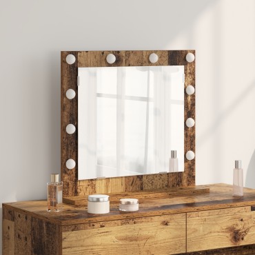 vidaXL Καθρέφτης Vanity με LED Φώτα από Παλιό Ξύλο 60x55x18 εκ