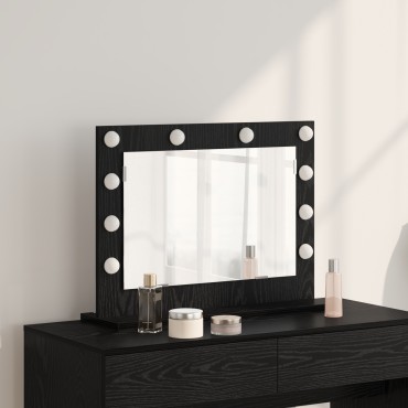 vidaXL Καθρέφτης Vanity με Φώτα LED Μαύρη Δρυς 60x45x18 εκ.