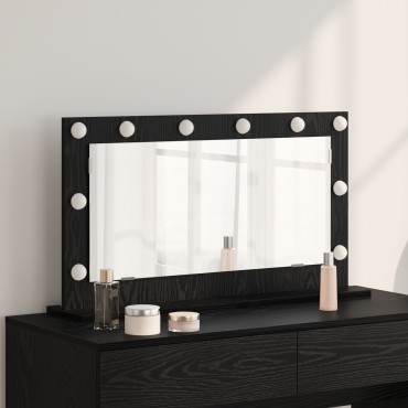 vidaXL Καθρέφτης Vanity με LED Φώτα Μαύρο Δρυς 80x45x18 εκ.