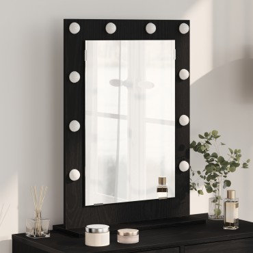 vidaXL Καθρέφτης Vanity με LED Φώτα Μαύρο Δρυς 70x50x18 εκ.