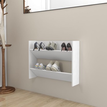 vidaXL Παπουτσοθήκη Τοίχου Λευκή 80x18x60cm από Επεξ. Ξύλο
