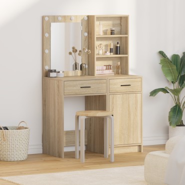 Σετ Α dressing table 2 τεμ. με LED από μη επεξεργασμένο ξύλο Sonoma 50x41x135 cm