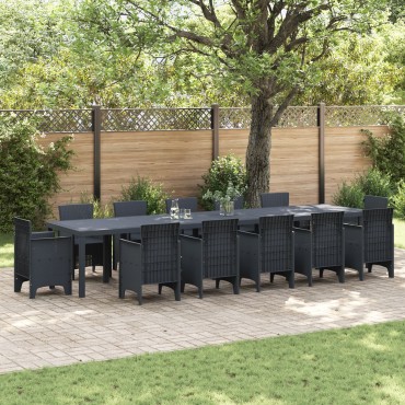 vidaXL Τραπέζι Κήπου Ανθρακί 400x100x73cm Πολυ Ράττεν 1 τεμ.