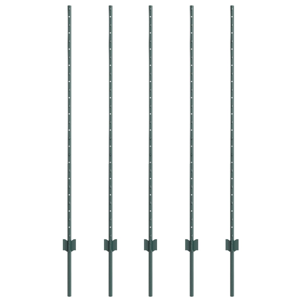 vidaXL Πόλοι Φράχτη 5 pcs U-Channel Πράσινοι Χάλυβας 180x8.6x1.5 cm