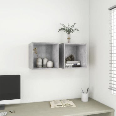vidaXL Ντουλάπια Τοίχου 2 τεμ. Γκρι Σκυρ. 37x37x37cm από Επεξ. Ξύλο