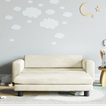 vidaXL Καναπές Παιδικός με Υποπόδιο Κρεμ 100x50x30cm Βελούδινος 1 τεμ.