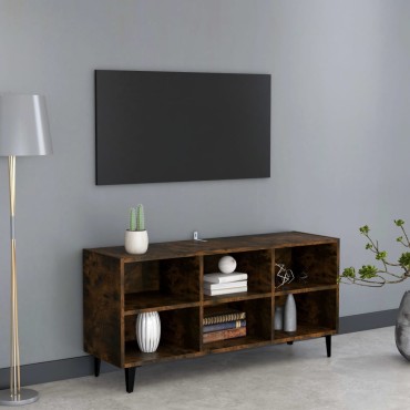 vidaXL Έπιπλο Τηλεόρασης Καπνισ. Δρυς 103,5x30x50cm Μεταλλικά Πόδια