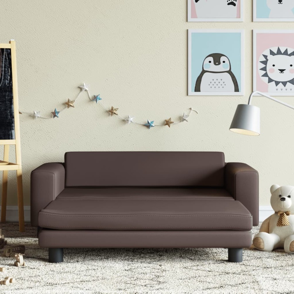 vidaXL Καναπές Παιδικός με Υποπόδιο Καφέ 100x50x30cm Συνθ. Δέρμα 1 τεμ.