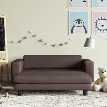 vidaXL Καναπές Παιδικός με Υποπόδιο Καφέ 100x50x30cm Συνθ. Δέρμα 1 τεμ.