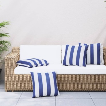 vidaXL Μαξιλάρια Διακοσμητικά 4 τεμ. Μπλε&Λευκά Ριγέ 50x50cm Ύφασμα