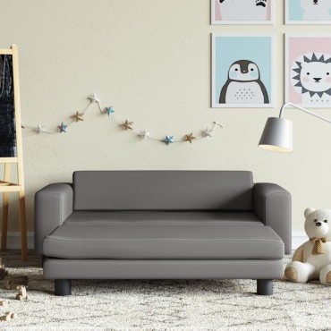 vidaXL Καναπές Παιδικός με Υποπόδιο Γκρι 100x50x30cm Συνθ. Δέρμα 1 τεμ.