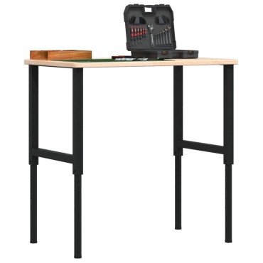 vidaXL Πάγκος Εργασίας Ορθογώνιος 100x60x(71,5-98) εκ Μασίφ Ξύλο Δρυός