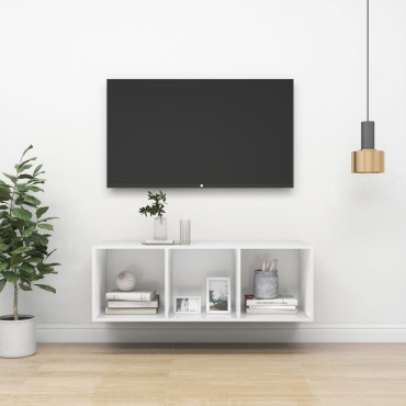 vidaXL Έπιπλο Τηλεόρασης Κρεμαστό Λευκό 37x37x107cm από Επεξ. Ξύλο