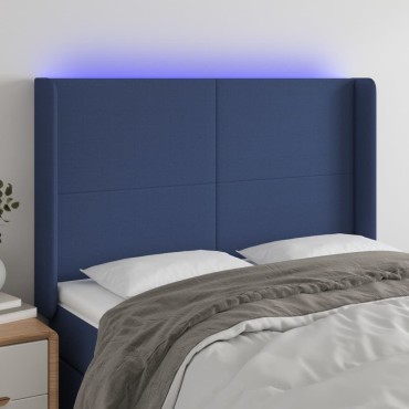 vidaXL Κεφαλάρι Κρεβατιού LED Μπλε 147x16x118/128cm Υφασμάτινο 1 τεμ.