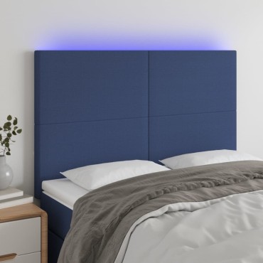 vidaXL Κεφαλάρι Κρεβατιού LED Μπλε 144x5x118/128cm Υφασμάτινο 1 τεμ.