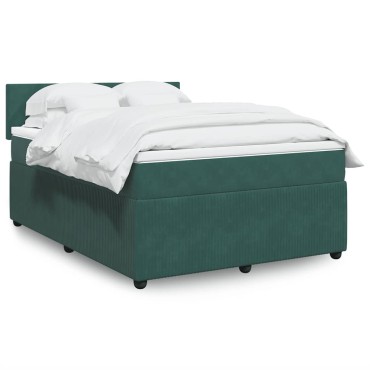 vidaXL Κρεβάτι Boxspring με Στρώμα Σκούρο Πράσινο 140x190εκ. Βελούδινο