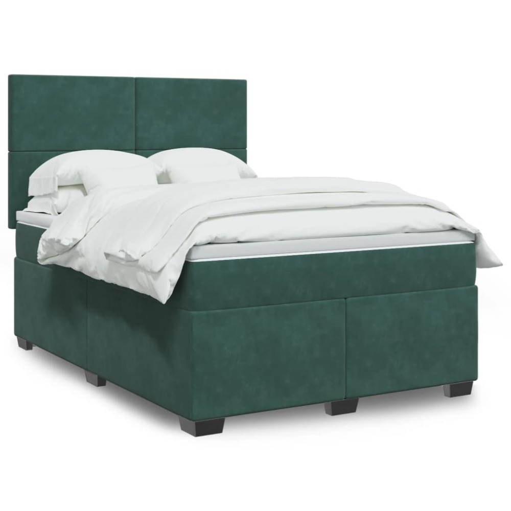 vidaXL Κρεβάτι Boxspring με Στρώμα Σκούρο Πράσινο 140x200εκ. Βελούδινο