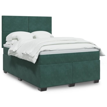 vidaXL Κρεβάτι Boxspring με Στρώμα Σκούρο Πράσινο 140x200εκ. Βελούδινο