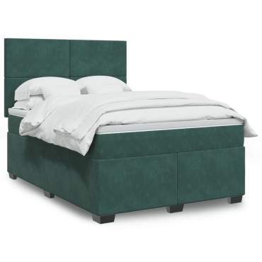 vidaXL Κρεβάτι Boxspring με Στρώμα Σκούρο Πράσινο 140x200εκ. Βελούδινο