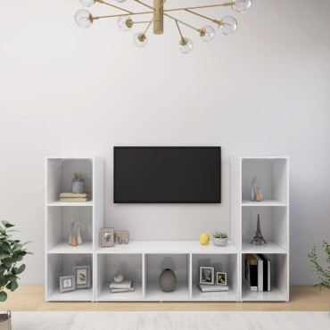 vidaXL Έπιπλα Τηλεόρασης 3 τεμ. Λευκά 107x35x37cm Μοριοσανίδα