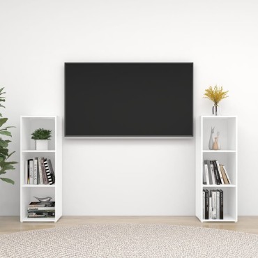 vidaXL Έπιπλα Τηλεόρασης 2 τεμ. Λευκά 107x35x37cm Μοριοσανίδα