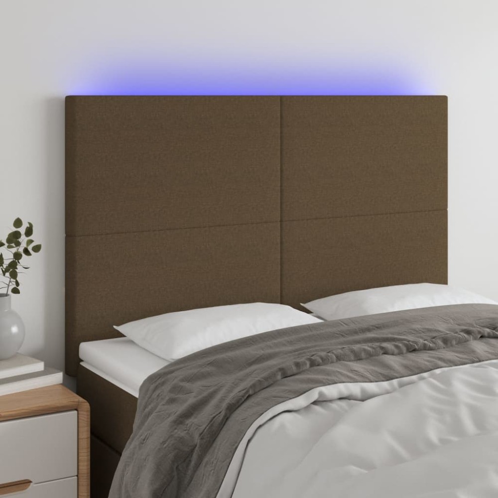 vidaXL Κεφαλάρι Κρεβατιού LED Σκούρο Καφέ 144x5x118/128cm Υφασμάτινο 1 τεμ.