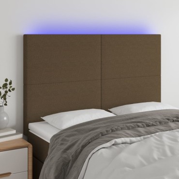 vidaXL Κεφαλάρι Κρεβατιού LED Σκούρο Καφέ 144x5x118/128cm Υφασμάτινο 1 τεμ.