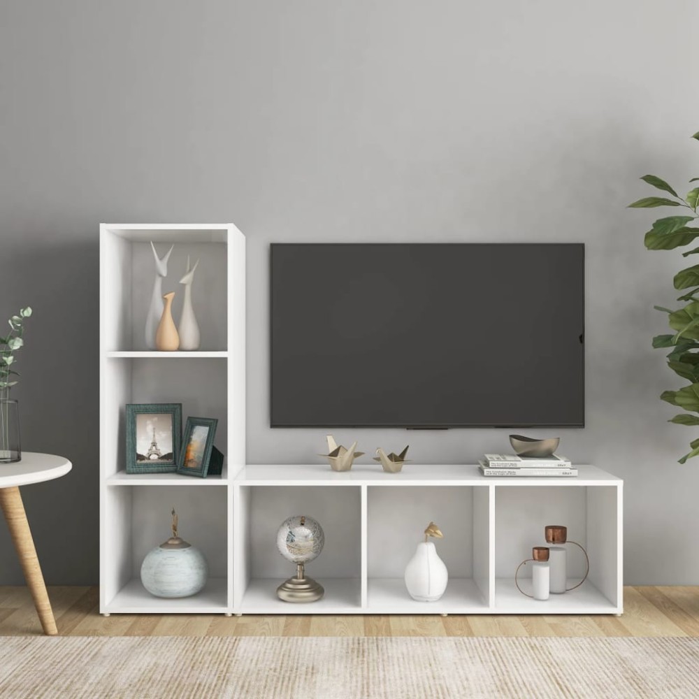 vidaXL Έπιπλα Τηλεόρασης 2 τεμ. Λευκά 107x35x37cm Μοριοσανίδα
