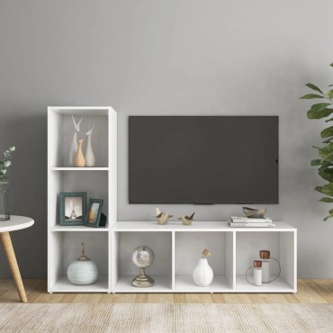 vidaXL Έπιπλα Τηλεόρασης 2 τεμ. Λευκά 107x35x37cm Μοριοσανίδα