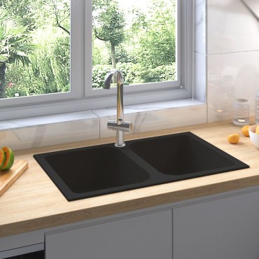 vidaXL Νεροχύτης Κουζίνας Μαύρος 760x480x184 mm Σύνθετος Γρανίτης