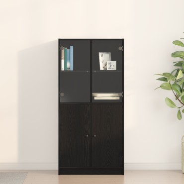 vidaXL Υψηλό ντουλάπι με πόρτες Μαύρη Δρυς 68x37x142cm Επεξεργασμένο ξύλο 1 τεμ.