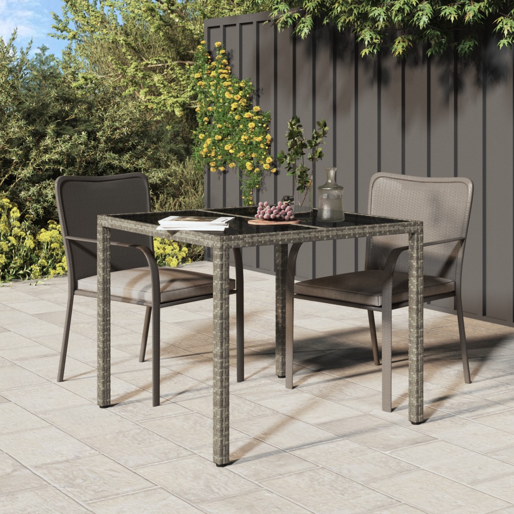 vidaXL Τραπέζι Φαγητού Κήπου Γκρι 90x90x75cm Πολυ Ρατάν 1 τεμ.