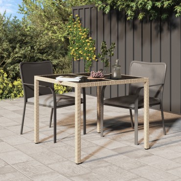 vidaXL Τραπέζι Φαγητού Κήπου Μπεζ 90x90x75cm Πολυ Ρατάν 1 τεμ.