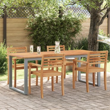 vidaXL Υπαίθριο Τραπέζι Φαγητού Γκρι 200x90x75cm Χάλυβας και Σολοιδικό Ξύλο Ακακίας 1 τεμ.