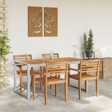 vidaXL Εξωτερικό Τραπέζι Φαγητού Γκρι 160x80x75cm Χάλυβας & Μασίφ Ξύλο Ακακίας 1 τεμ.