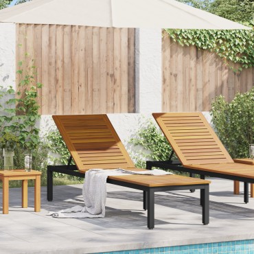 vidaXL Ξαπλώστρα Μαύρο 200x55x35cm Στερεό Ξύλο Ακακίας 1 τεμ.