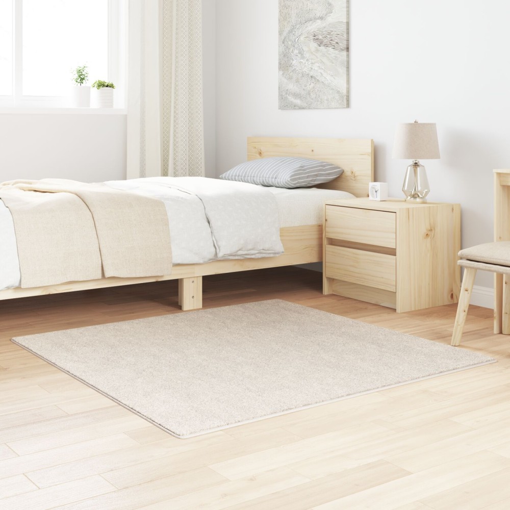 vidaXL Αντιολισθητικό Σαγκί Χαλάκι Κρεμ 120x120cm PP