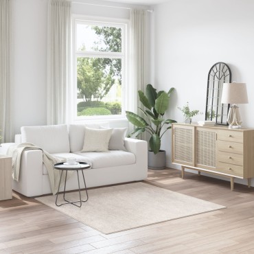 vidaXL Αντιολισθητικό Σαγκί Χαλάκι Κρεμ 160x160cm PP