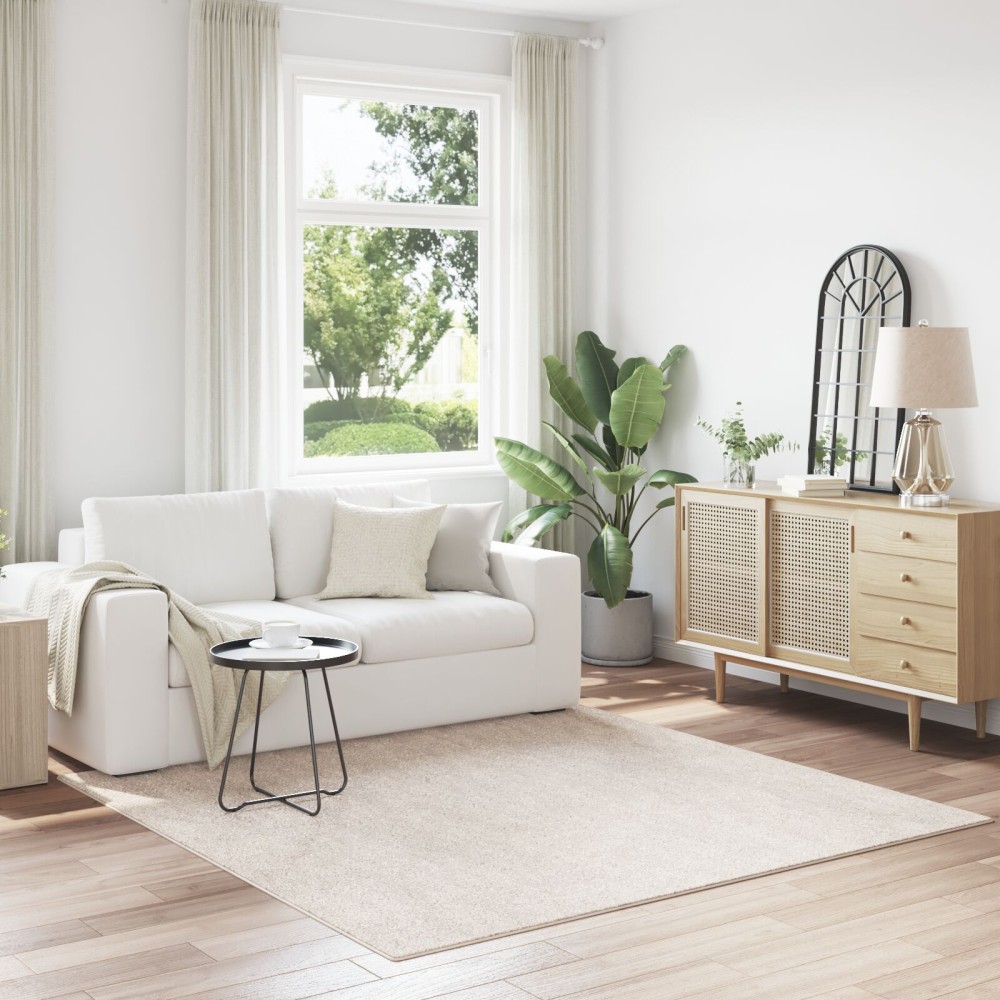 vidaXL Αντιολισθητικό Σαγκί Χαλάκι Κρεμ 200x200cm PP