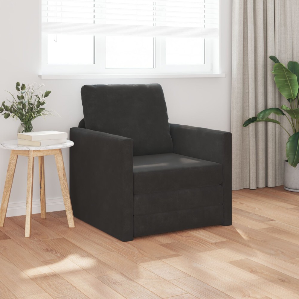 vidaXL Καναπές Κρεβάτι 2 σε 1 Μαύρος 74x77x81cm Βελούδο 1 τεμ. Γωνιακός