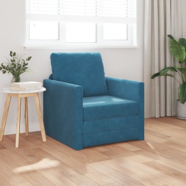 vidaXL Πολυθρόνα Καναπέ 2 σε 1 Μπλε 74x77x81cm Βελούδου 1 τεμ. Γωνιακός
