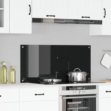 vidaXL Πλακάκι Κουζίνας Μαύρο 110x50x0,6 εκ Γυαλί Σαπουνοειδές
