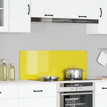 vidaXL Κουζίνα Πλάτη Κίτρινη 110x40x0,6 εκ από Γυαλί Αντισκωπής