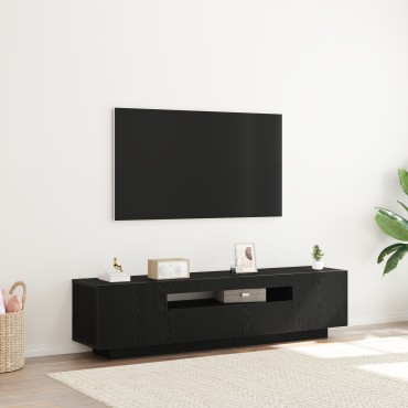 vidaXL Κάδος τηλεόρασης με LED φώτα, Μαύρο Δρυς, 160x35x40cm, από επεξεργασμένο ξύλο